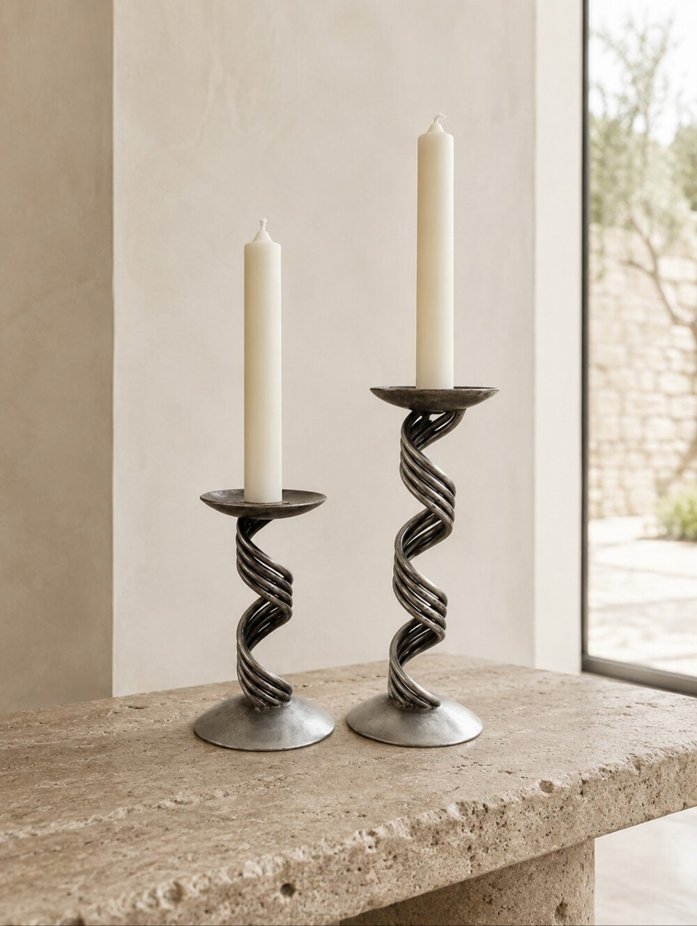Vintage Twisted Metal Spiral Candle Holders Pair MCM Modern Sculptural